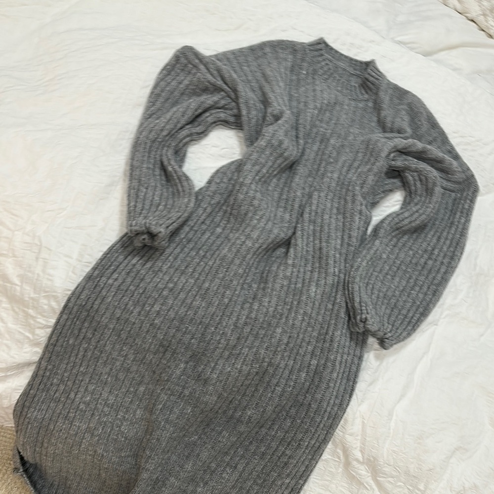 Cozy Gray Ribbed Knit Dress oversized